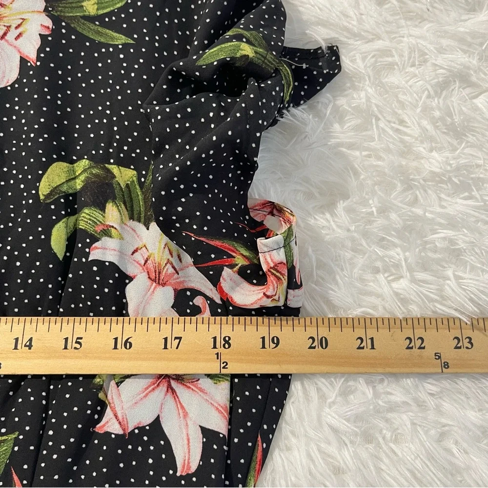 Lulus Dress Womens XL Black Polka Dot Floral Tropical Print Short Sleeve - Picture 5 of 7